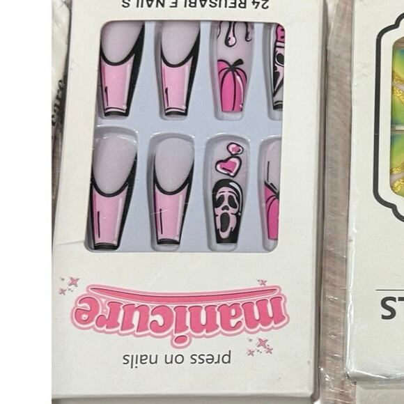 New Press On Nails Bundle of 3 Ghostface Horror Blue & Green Marble Reusable - Picture 10 of 16